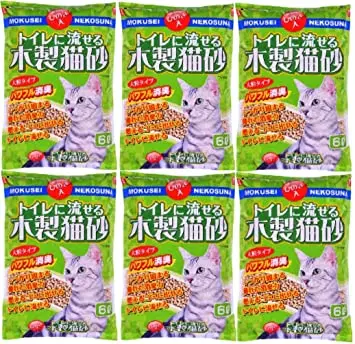 常陸化工 トイレに流せる木製猫砂 6L×6個 (ケース販売)