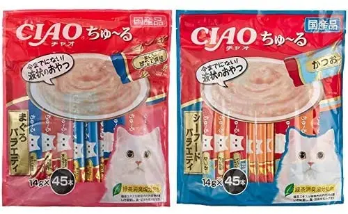 【セット買い】チャオ (CIAO) 猫用おやつ ちゅ~る まぐろバラエティ 14g×45本入 & (CIAO) 猫用おやつ ちゅ~る シーフードバラエティ 14g×45本入